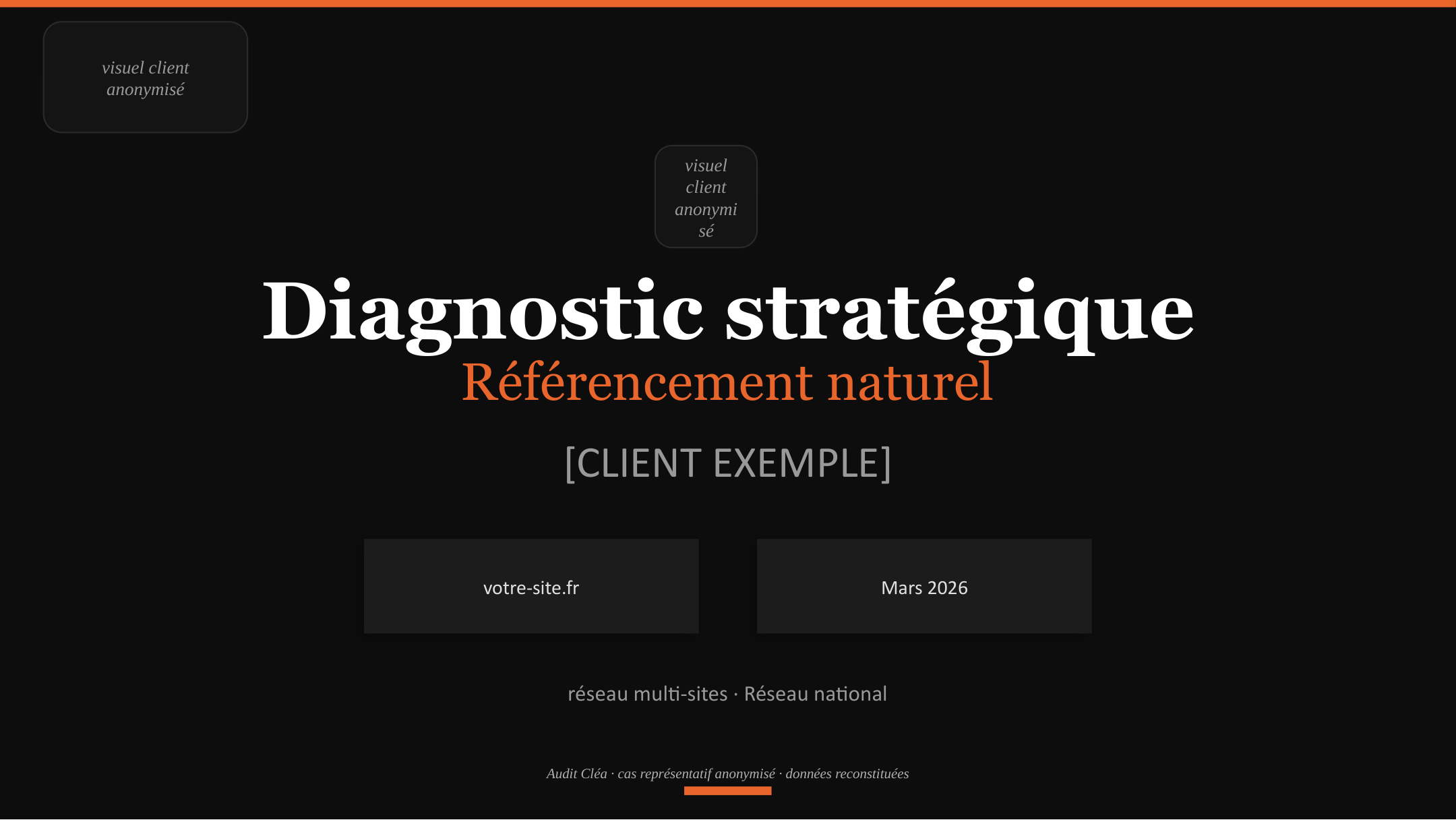 Slide de couverture — Diagnostic stratégique référencement naturel, mars 2026